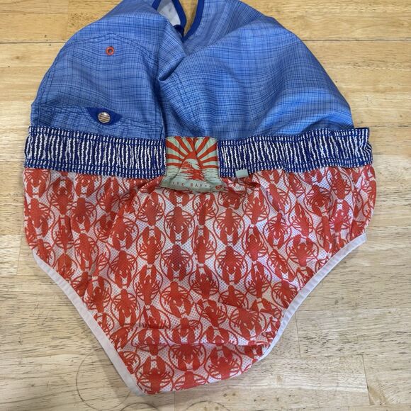 Ted Baker Blue Swim Trunk Shorts Micro Check Men's 5 XL Lined 6.5” Snap Buttons - Picture 6 of 13